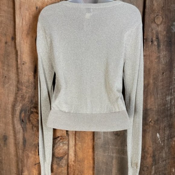 DKNY Tan/Gold Shimmer Cardigan - Size Medium - Picture 7 of 11